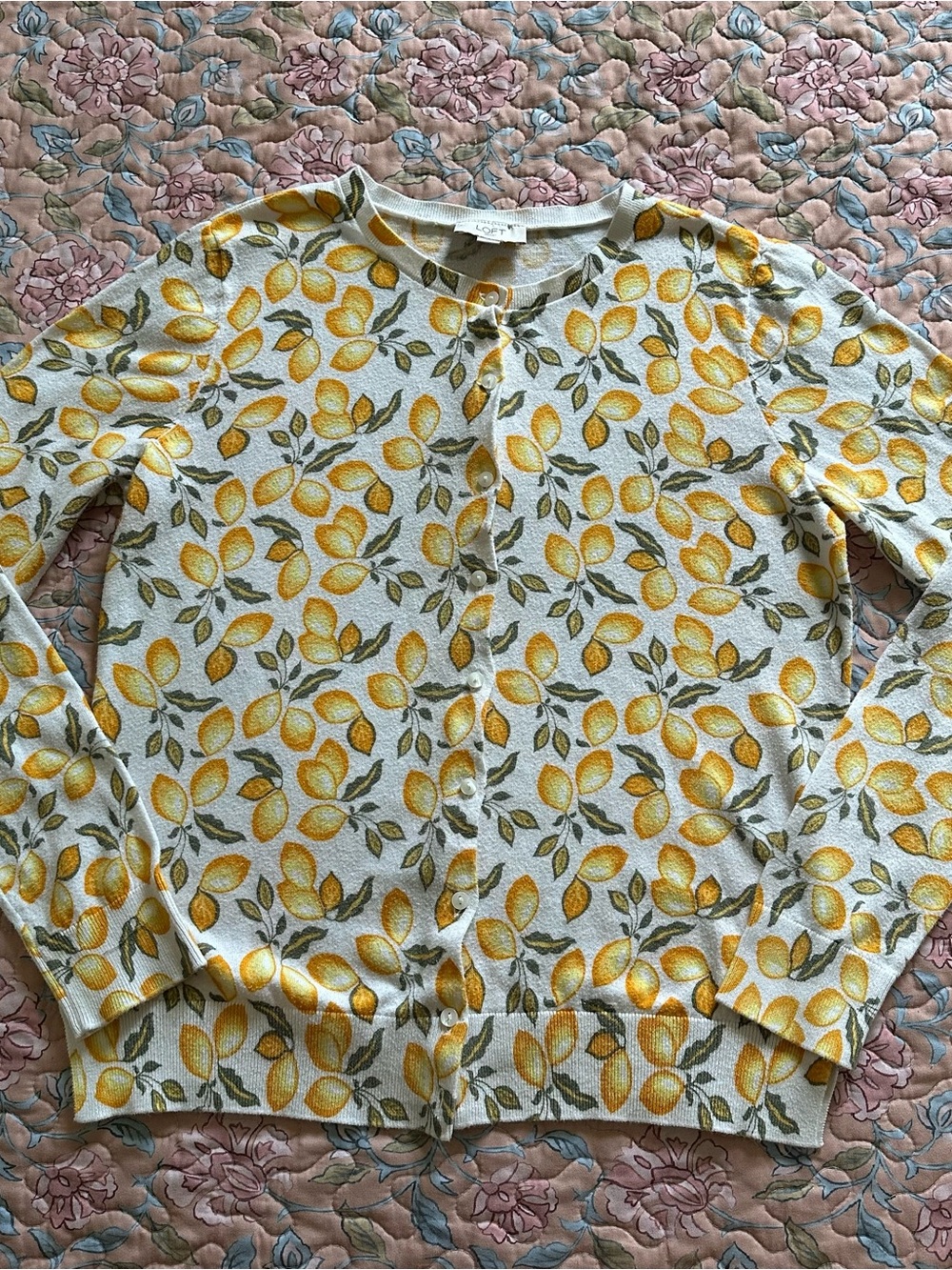 LOFT Yellow Lemon Print Button-Front Women’s Cardigan